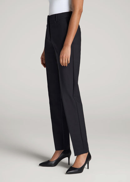 American Tall Women Flat Front Tapered Dress Pants for Tall Women in Black