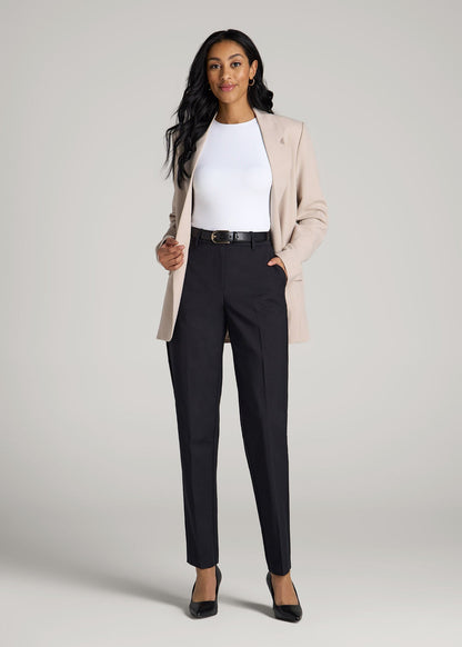 American Tall Women Flat Front Tapered Dress Pants for Tall Women in Black