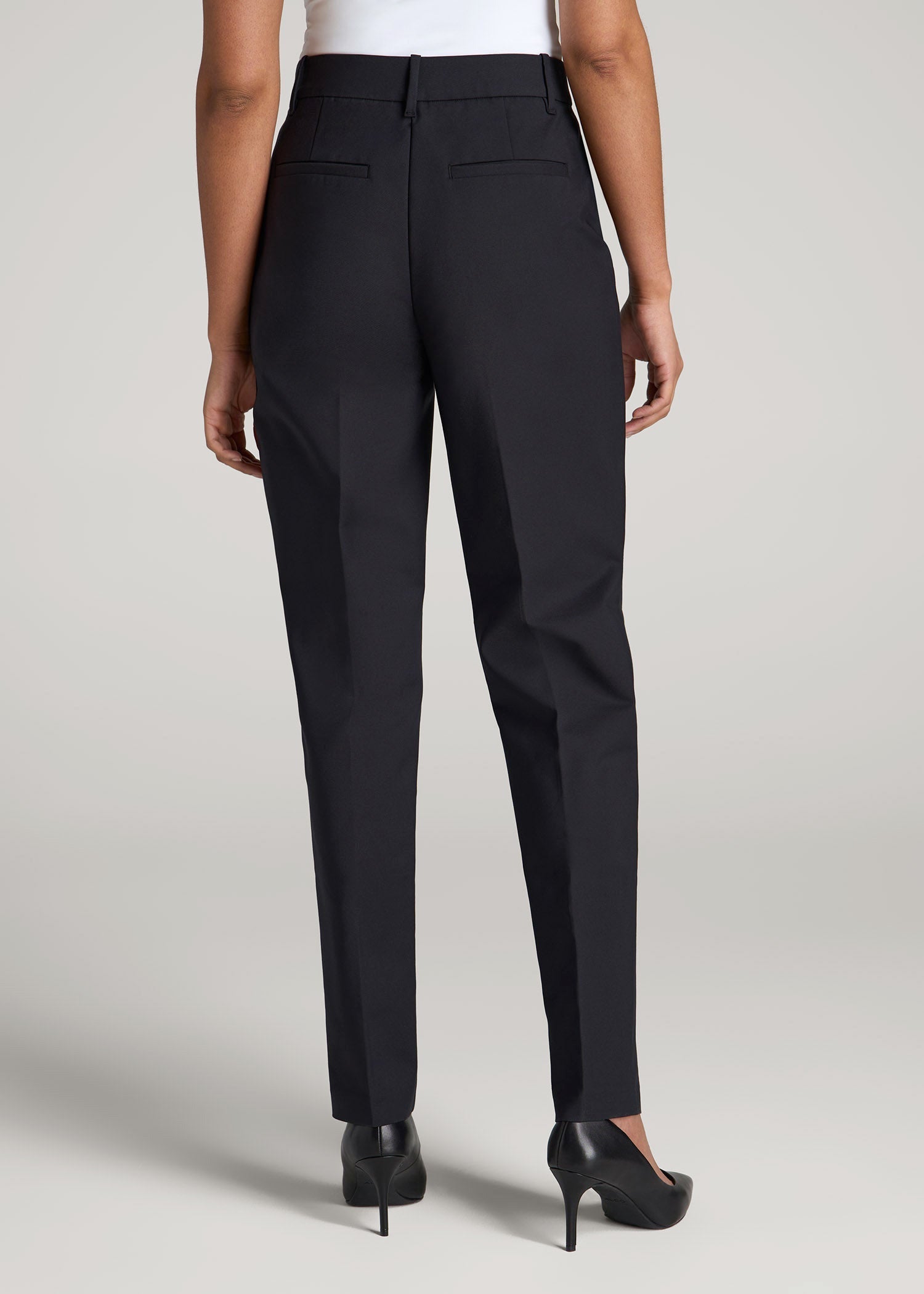 American Tall Women Flat Front Tapered Dress Pants for Tall Women in Black