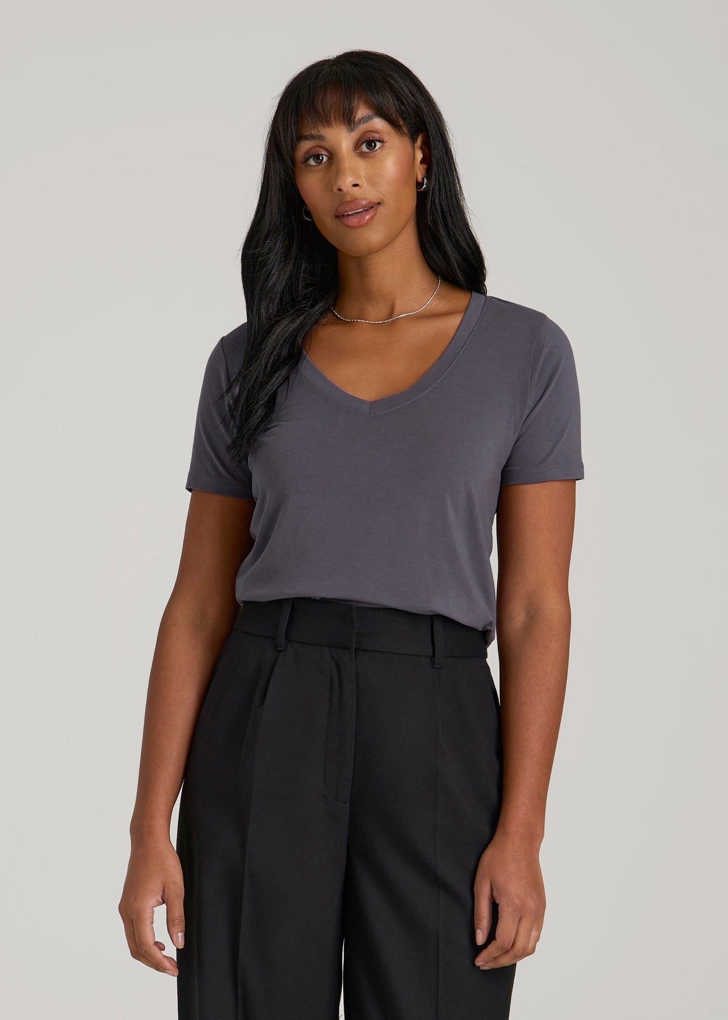 American Tall Women Scoop V-Neck Tee for Tall Women in Charcoal