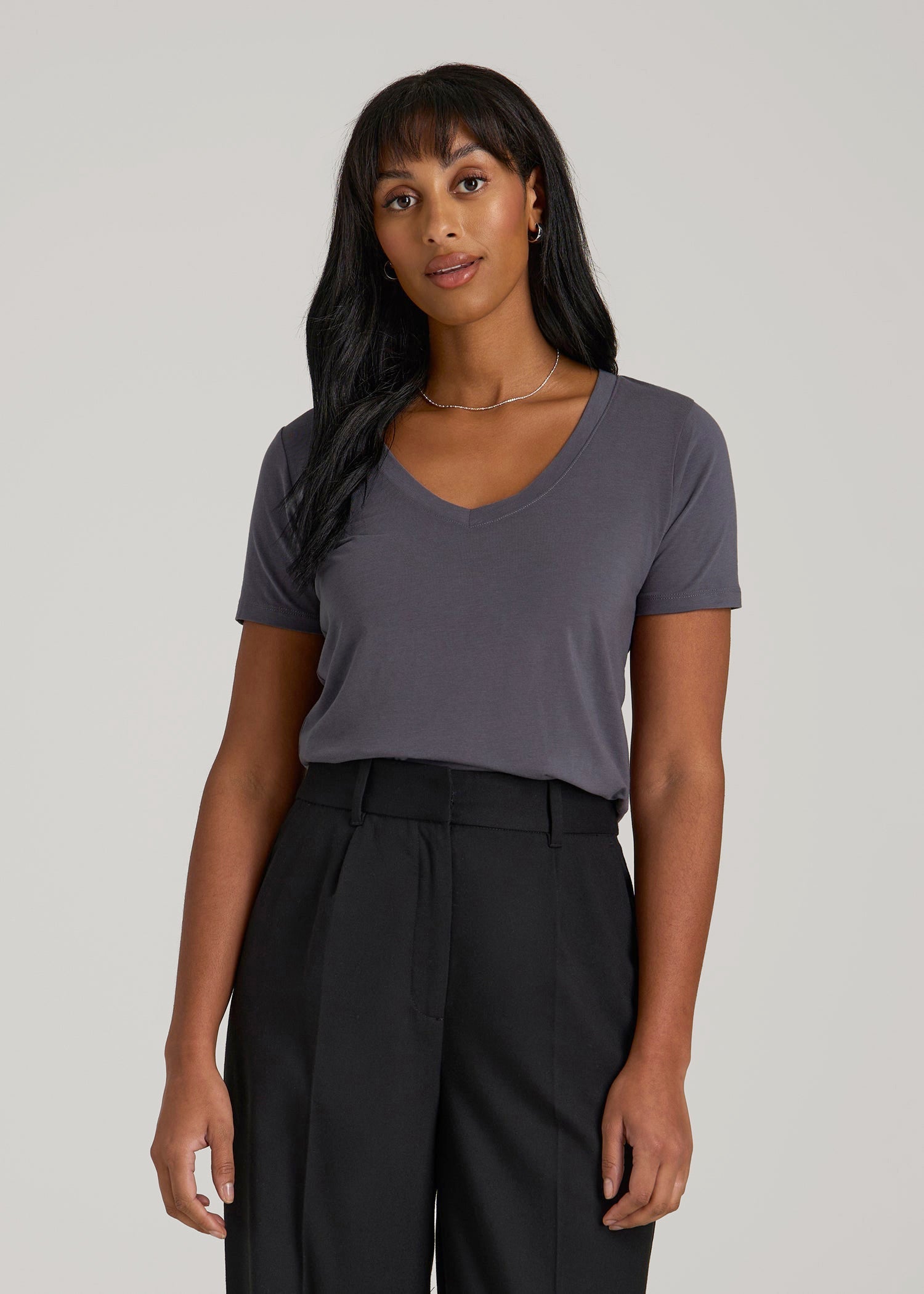 American Tall Women Scoop V-Neck Tee for Tall Women in Charcoal