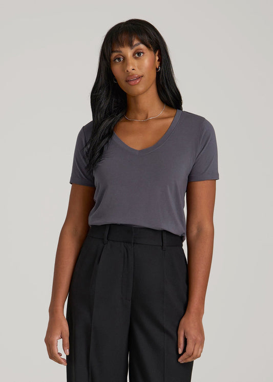 American Tall Women Scoop V-Neck Tee for Tall Women in Charcoal