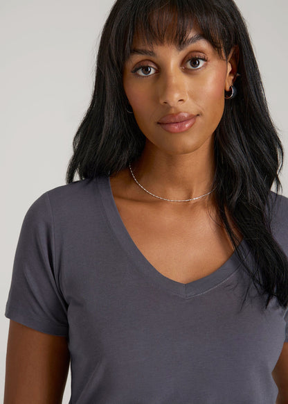 American Tall Women Scoop V-Neck Tee for Tall Women in Charcoal