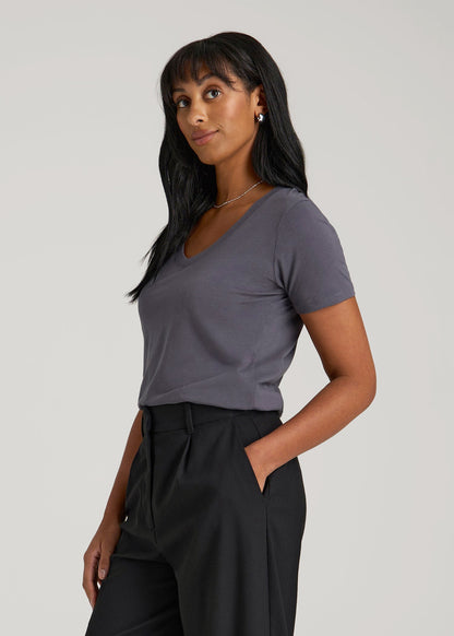 American Tall Women Scoop V-Neck Tee for Tall Women in Charcoal