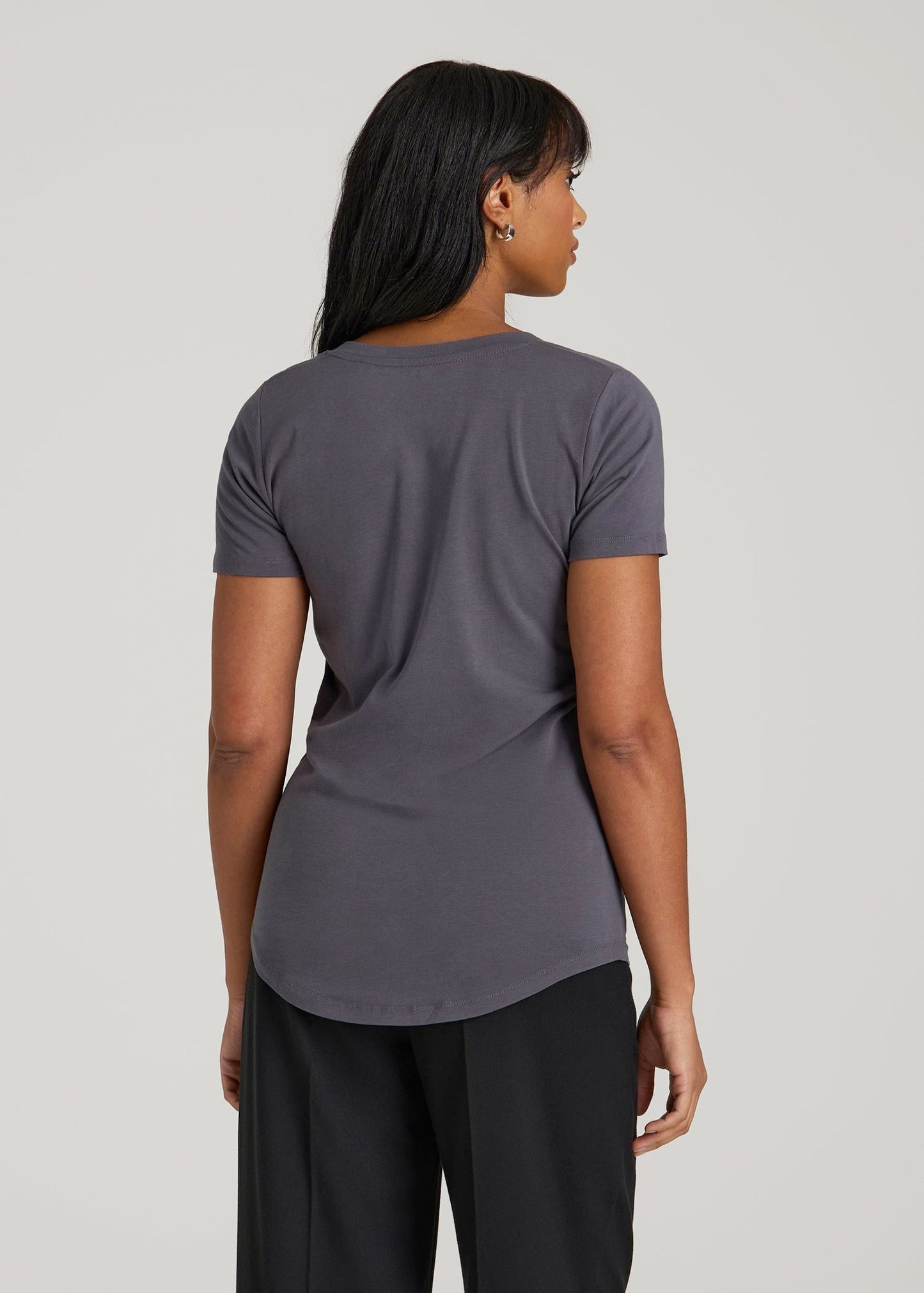 American Tall Women Scoop V-Neck Tee for Tall Women in Charcoal