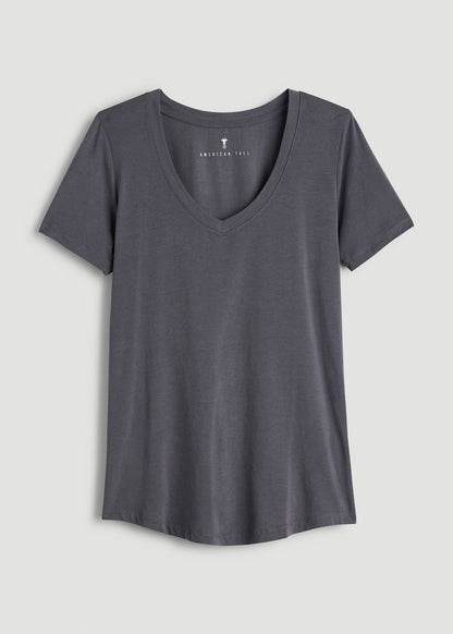 American Tall Women Scoop V-Neck Tee for Tall Women in Charcoal