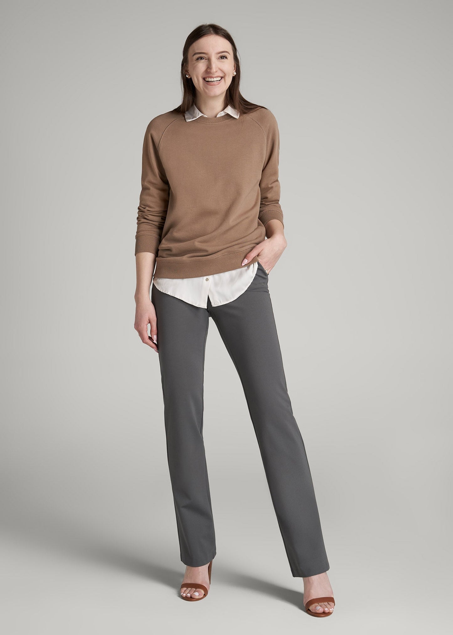 American Tall Women Freedom Flex Slim Straight Leg Dress Pants for Tall Women in Slate