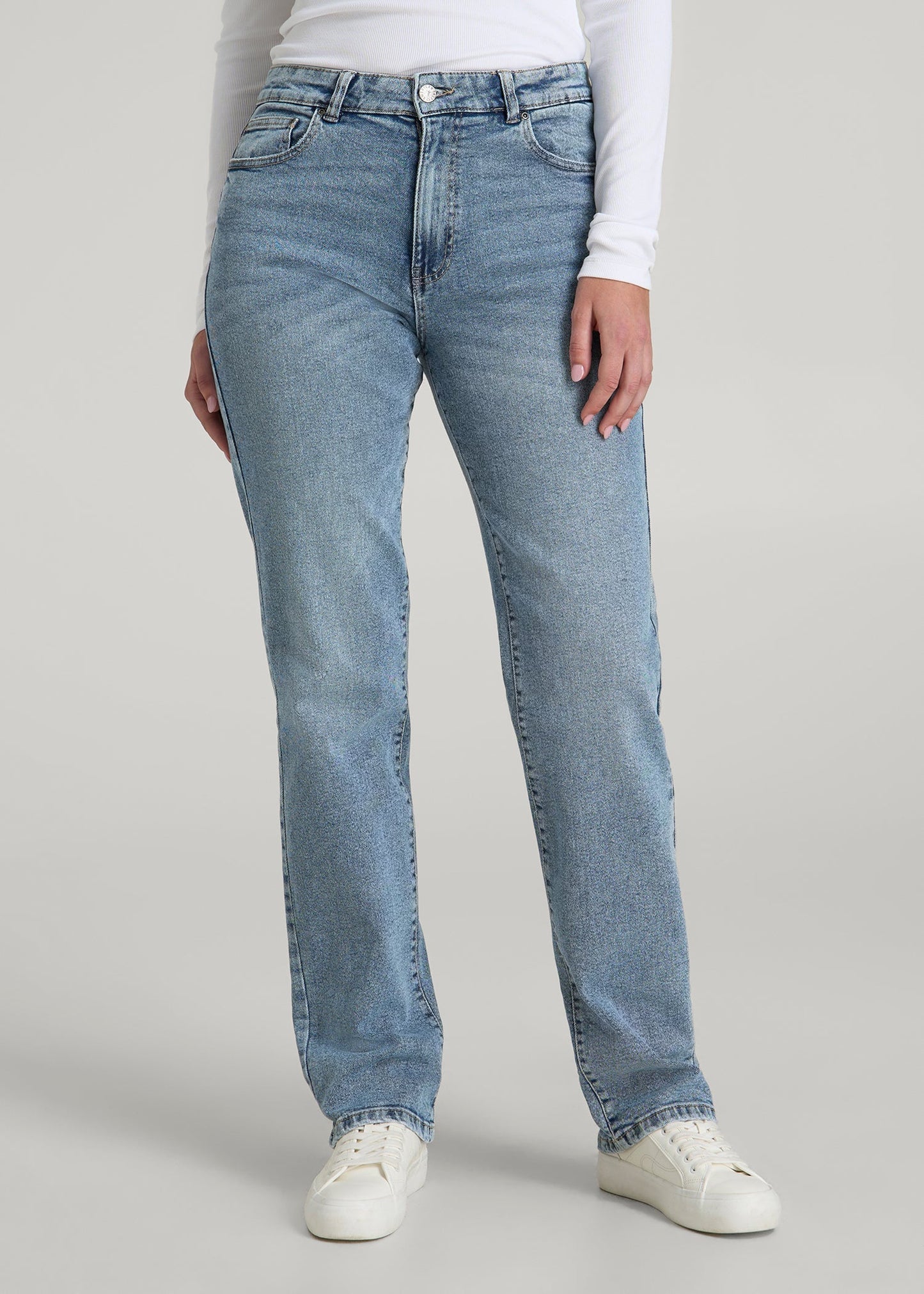 American Tall Women Harper High-Rise Straight Stretch Jeans for Tall Women in Perfect Blue