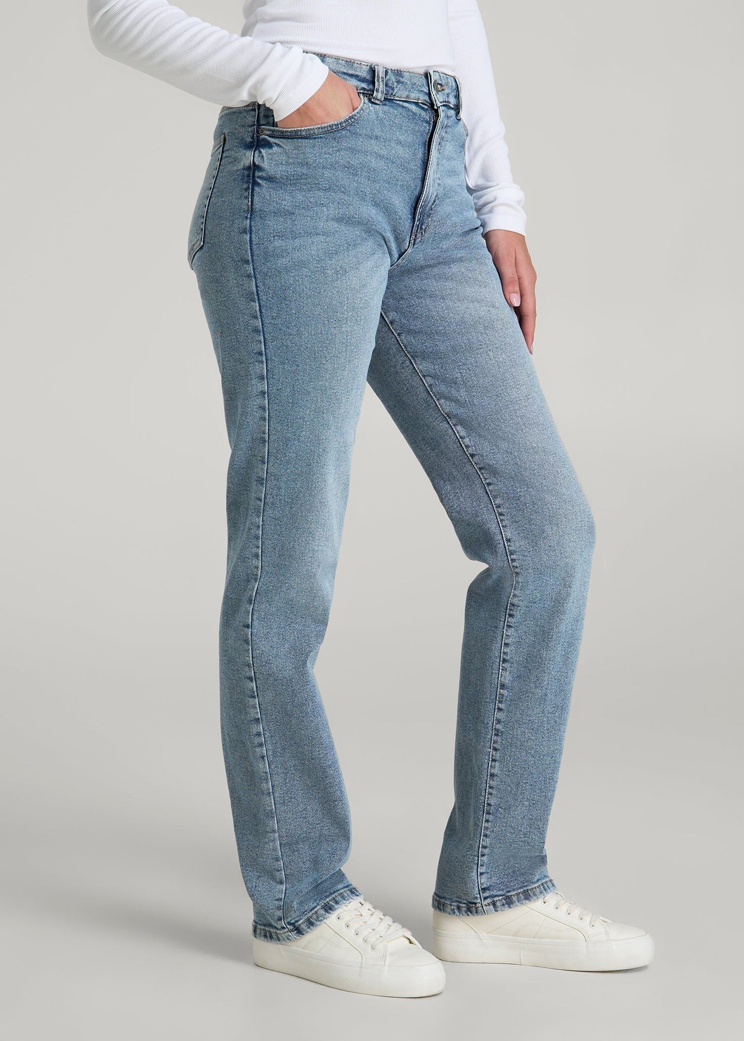 American Tall Women Harper High-Rise Straight Stretch Jeans for Tall Women in Perfect Blue