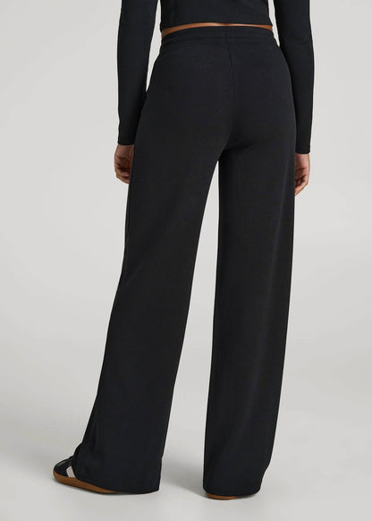 American Tall Women Mid-Rise Waffle Wide-Leg Pants for Tall Women in Black