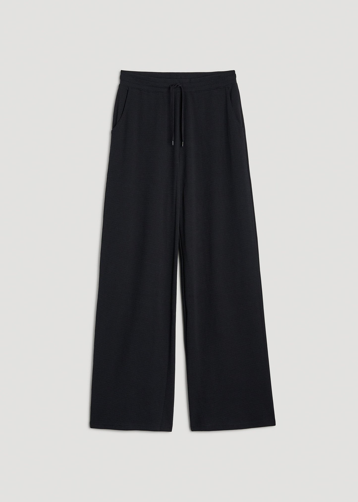 American Tall Women Mid-Rise Waffle Wide-Leg Pants for Tall Women in Black