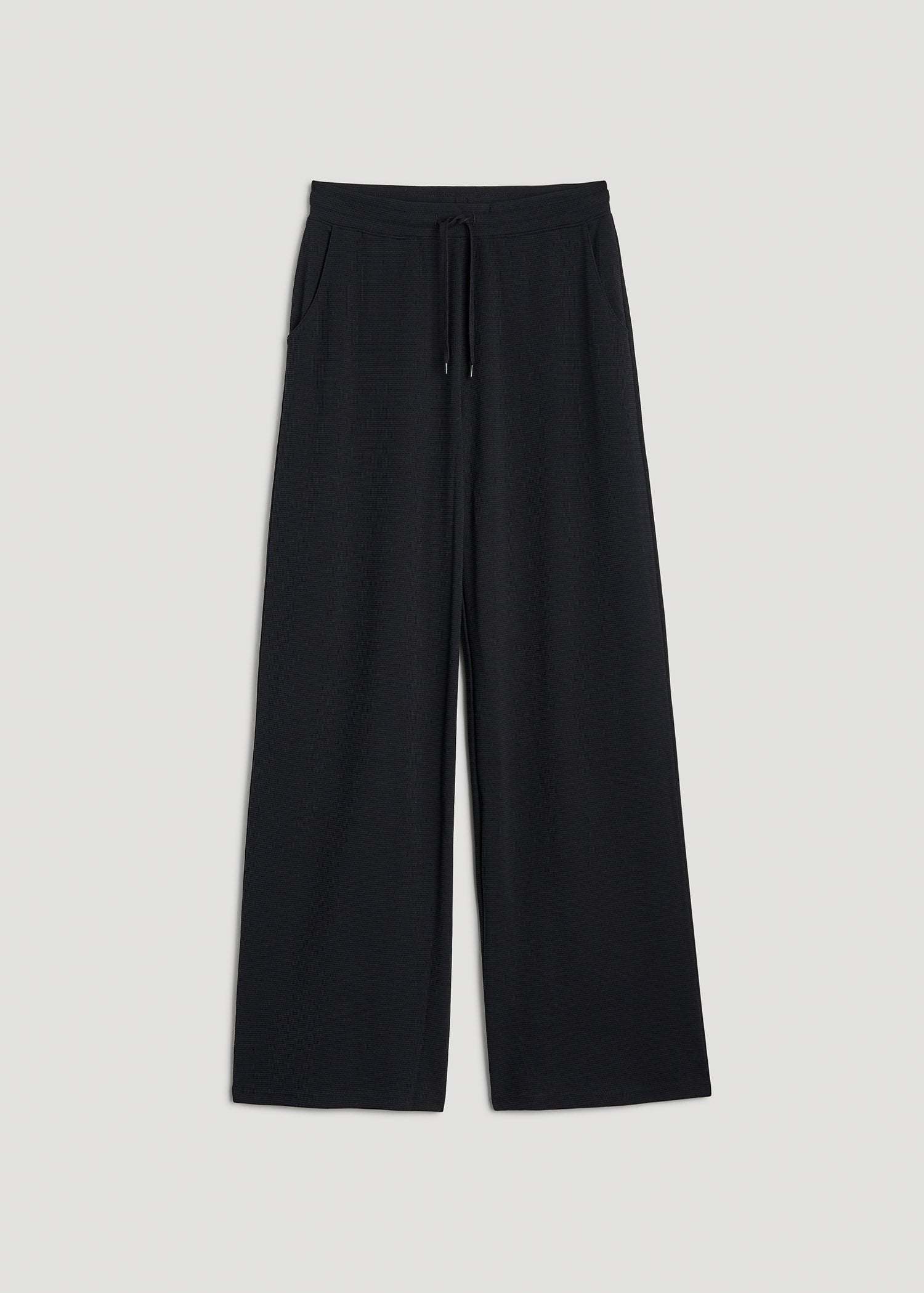 American Tall Women Mid-Rise Waffle Wide-Leg Pants for Tall Women in Black