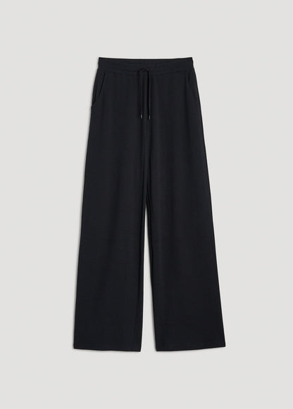 American Tall Women Mid-Rise Waffle Wide-Leg Pants for Tall Women in Black