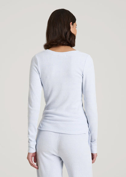 American Tall Women Ribbed Henley Lounge Top for Tall Women in Bluebird Mix
