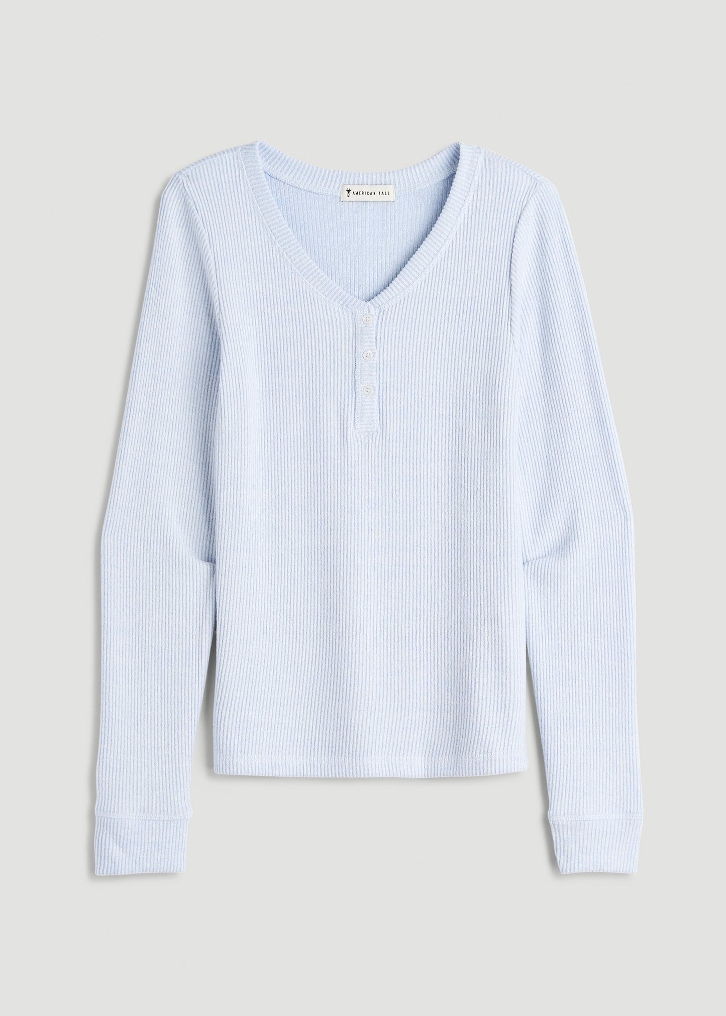 American Tall Women Ribbed Henley Lounge Top for Tall Women in Bluebird Mix