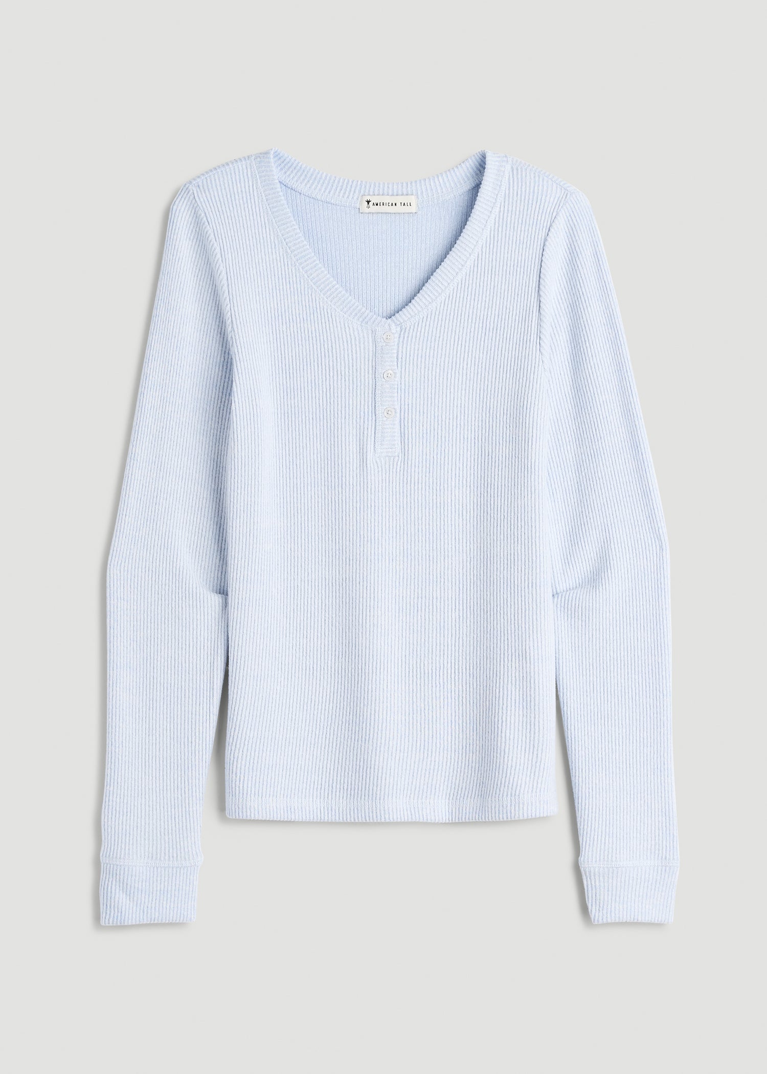 American Tall Women Ribbed Henley Lounge Top for Tall Women in Bluebird Mix