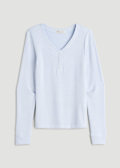 American Tall Women Ribbed Henley Lounge Top for Tall Women in Bluebird Mix