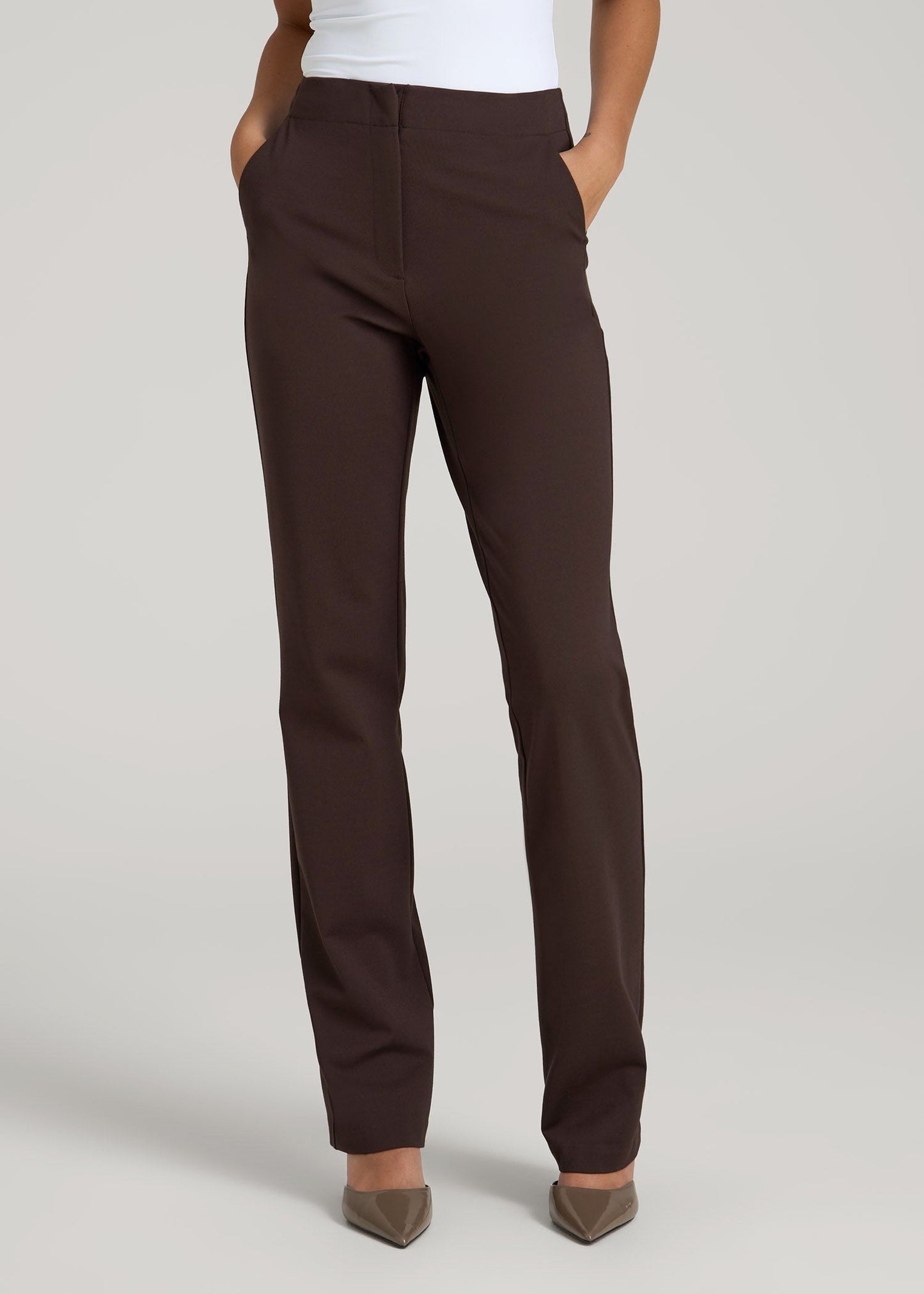 American Tall Women Freedom Flex Slim Straight Leg Dress Pants for Tall Women in Espresso