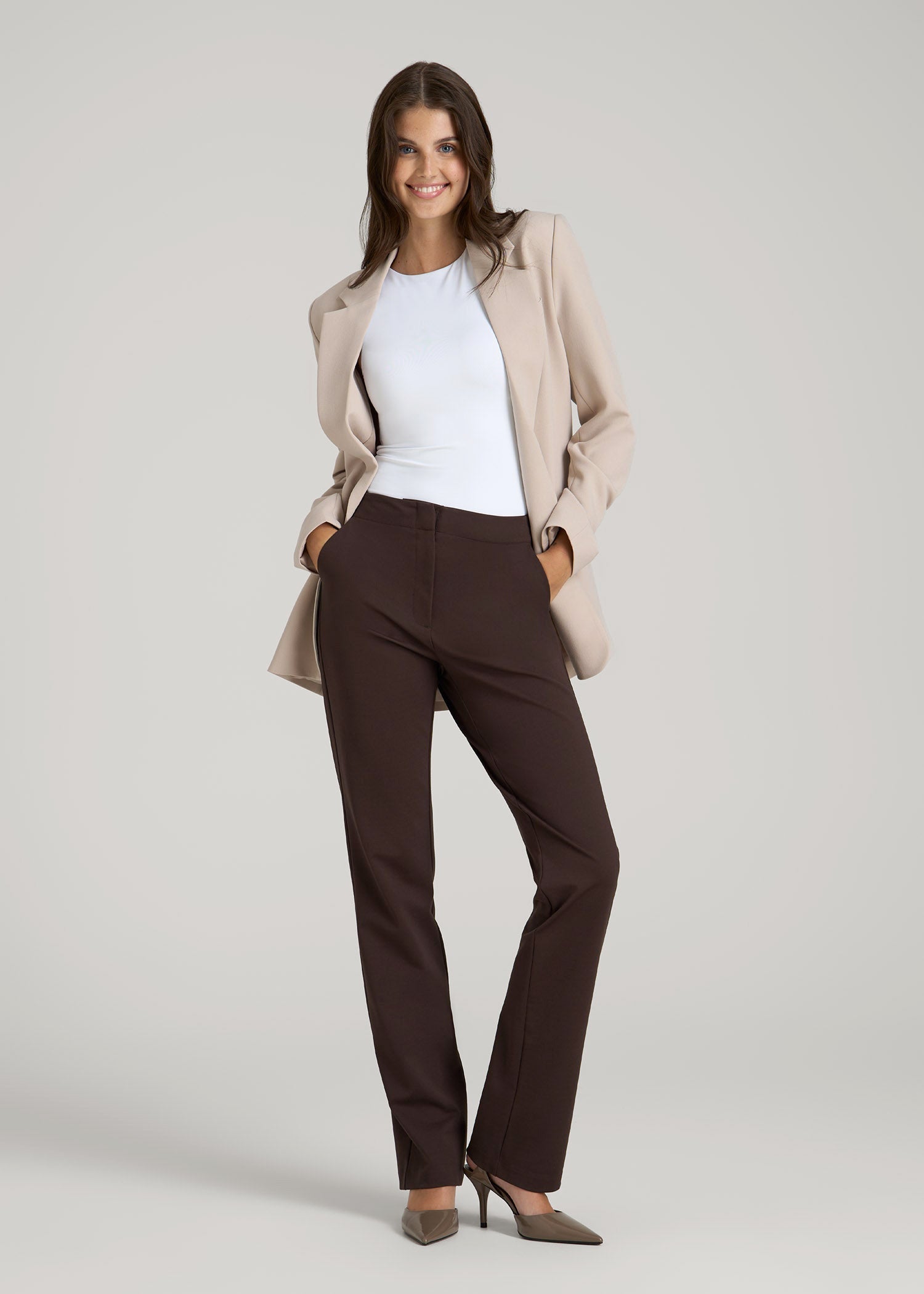 American Tall Women Freedom Flex Slim Straight Leg Dress Pants for Tall Women in Espresso