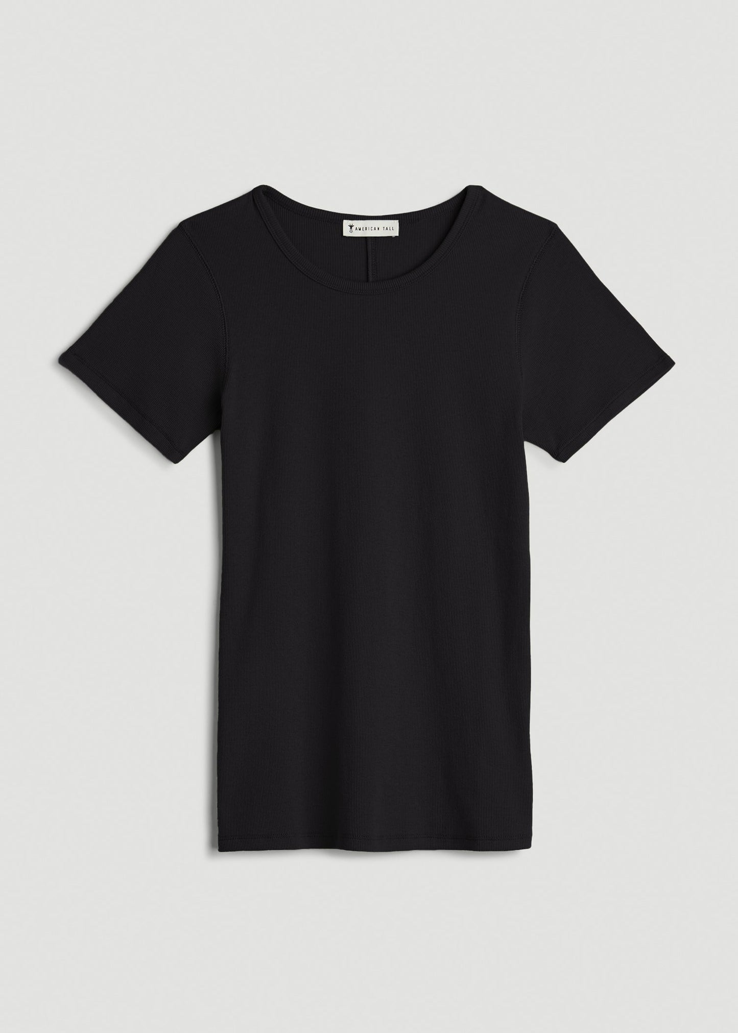American Tall Women Short Sleeve Ribbed Crewneck T-Shirt for Tall Women in Black