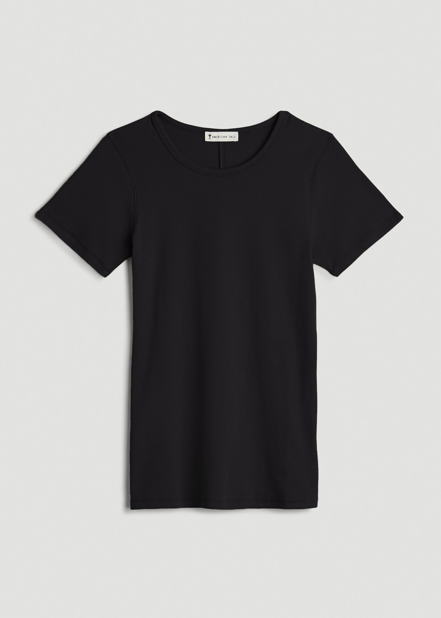 American Tall Women Short Sleeve Ribbed Crewneck T-Shirt for Tall Women in Black