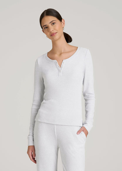 American Tall Women Ribbed Henley Lounge Top for Tall Women in Fog Grey Mix