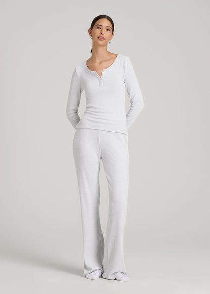 American Tall Women Ribbed Henley Lounge Top for Tall Women in Fog Grey Mix