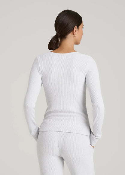 American Tall Women Ribbed Henley Lounge Top for Tall Women in Fog Grey Mix