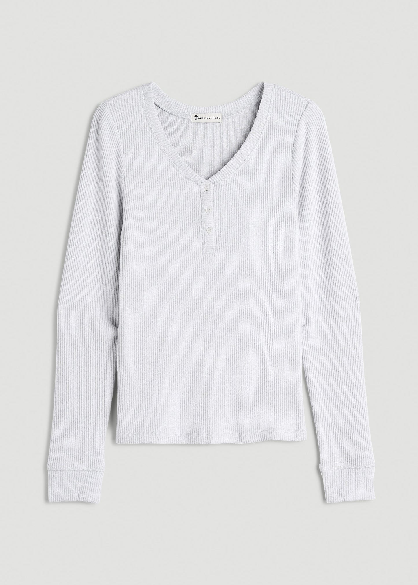 American Tall Women Ribbed Henley Lounge Top for Tall Women in Fog Grey Mix