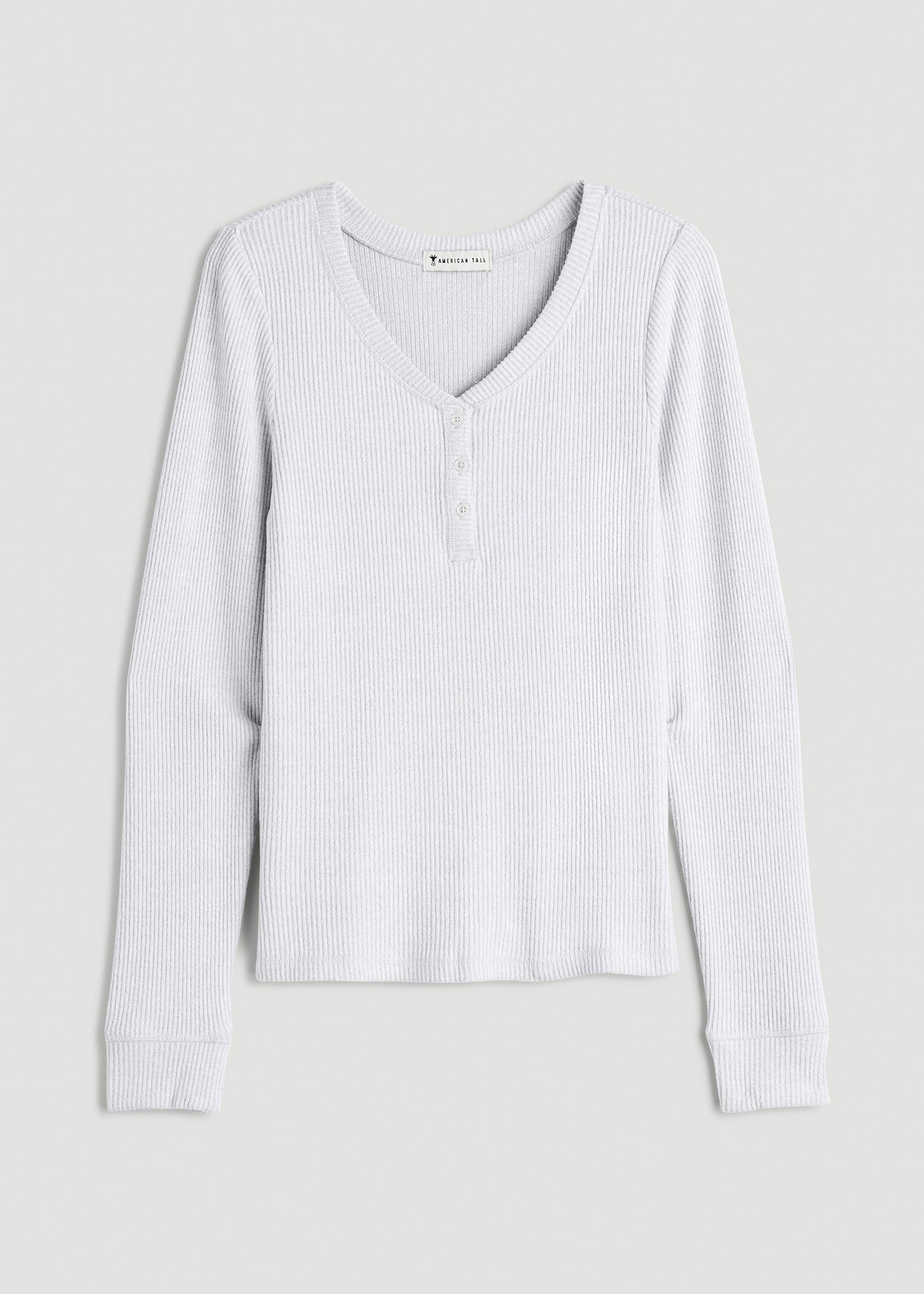 American Tall Women Ribbed Henley Lounge Top for Tall Women in Fog Grey Mix