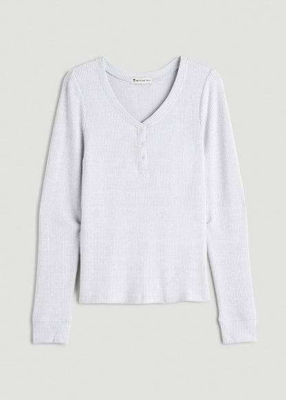 American Tall Women Ribbed Henley Lounge Top for Tall Women in Fog Grey Mix