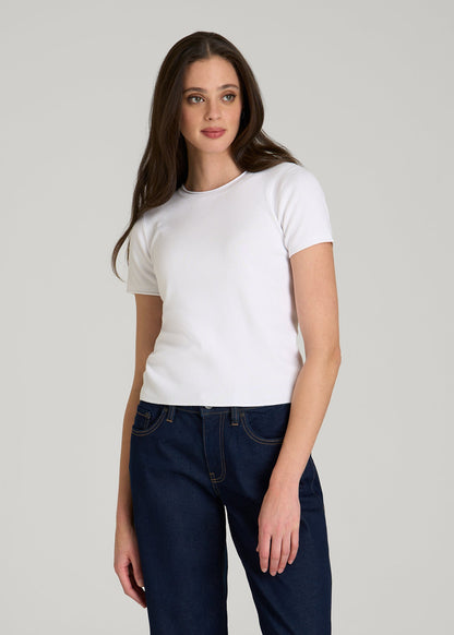 American Tall Women Cropped Knit Tee for Tall Women in White