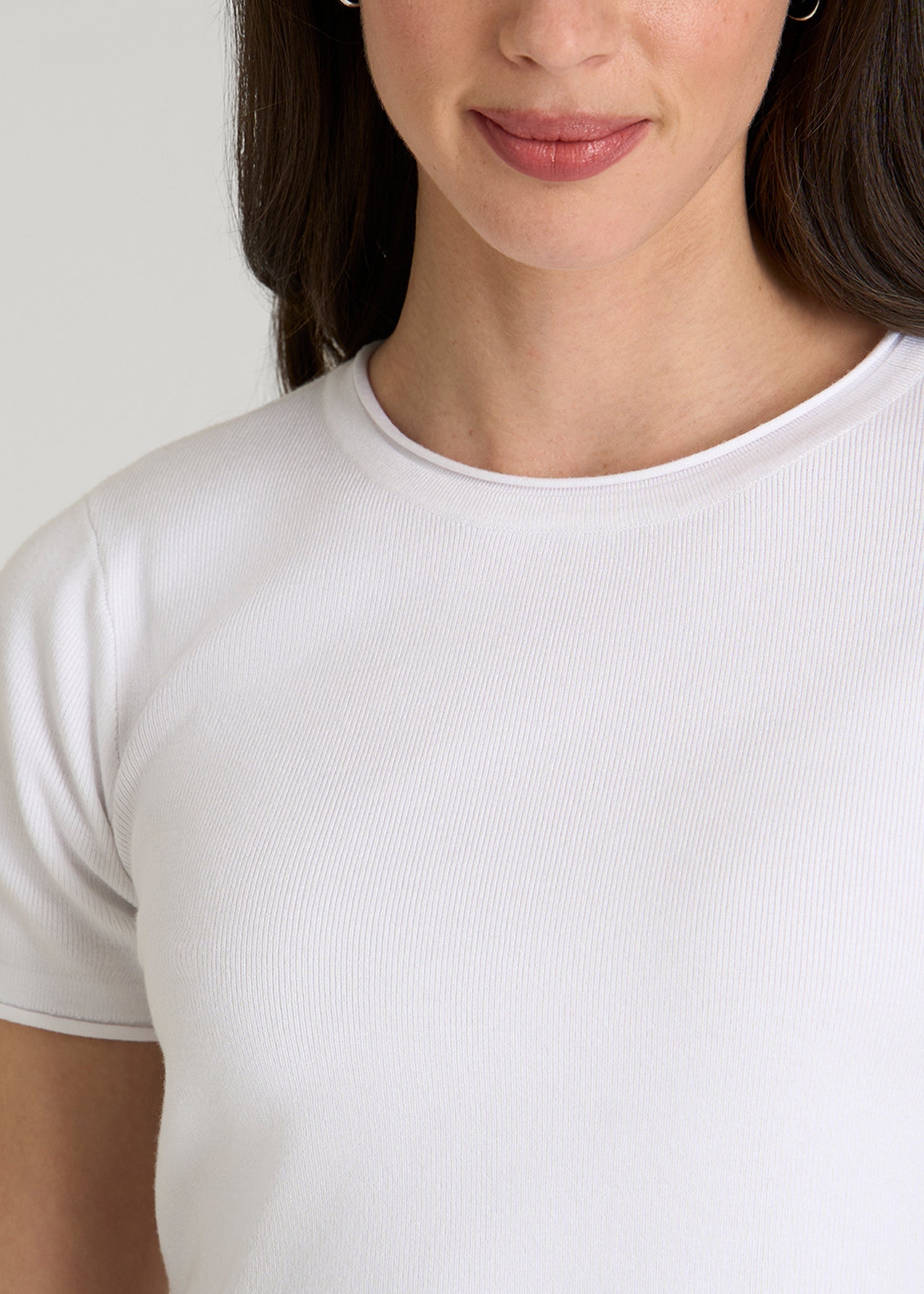 American Tall Women Cropped Knit Tee for Tall Women in White