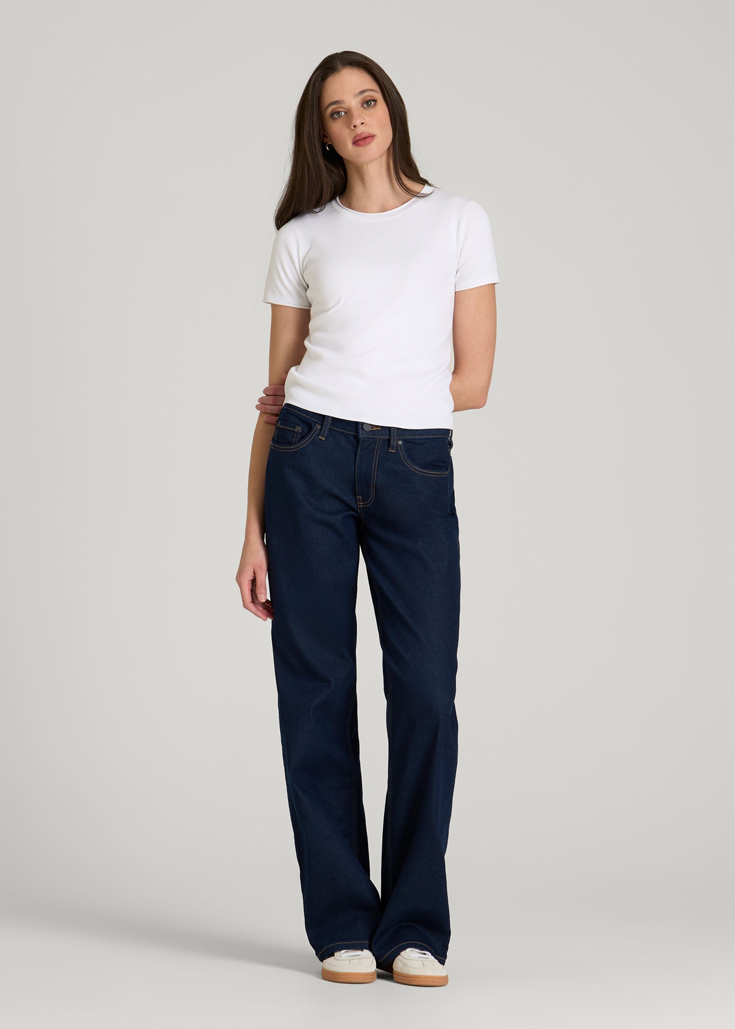 American Tall Women Cropped Knit Tee for Tall Women in White