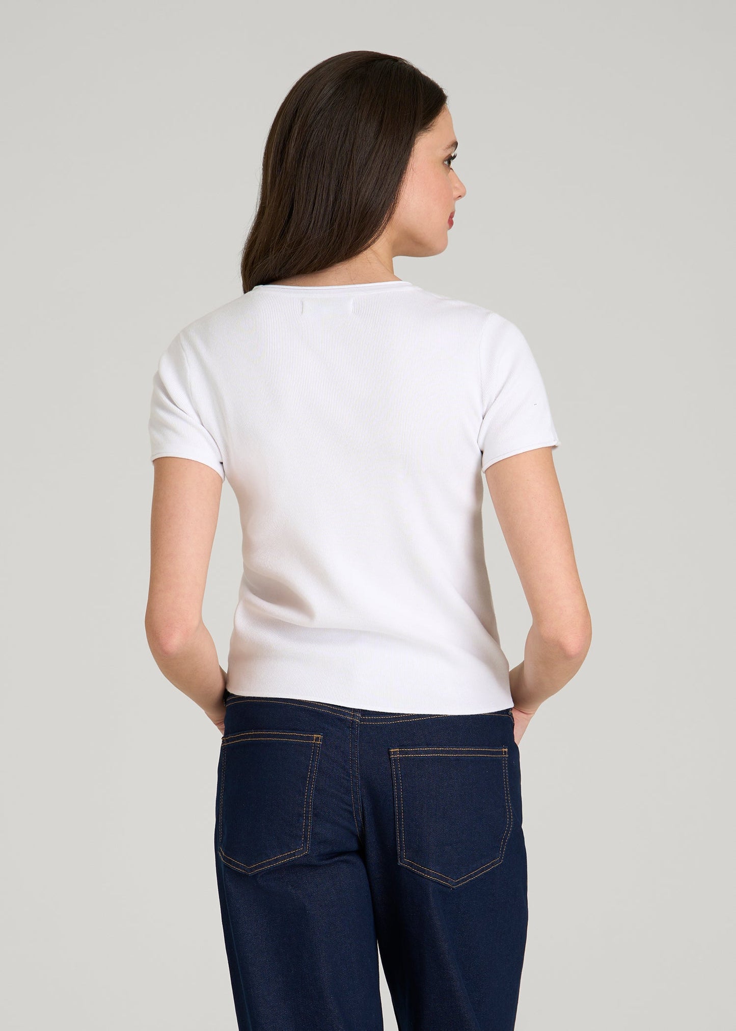 American Tall Women Cropped Knit Tee for Tall Women in White
