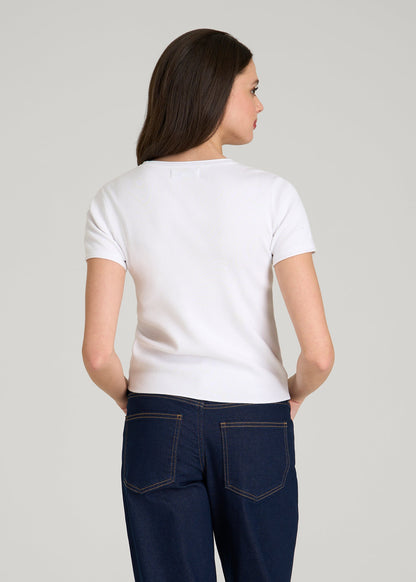 American Tall Women Cropped Knit Tee for Tall Women in White