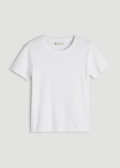 American Tall Women Cropped Knit Tee for Tall Women in White