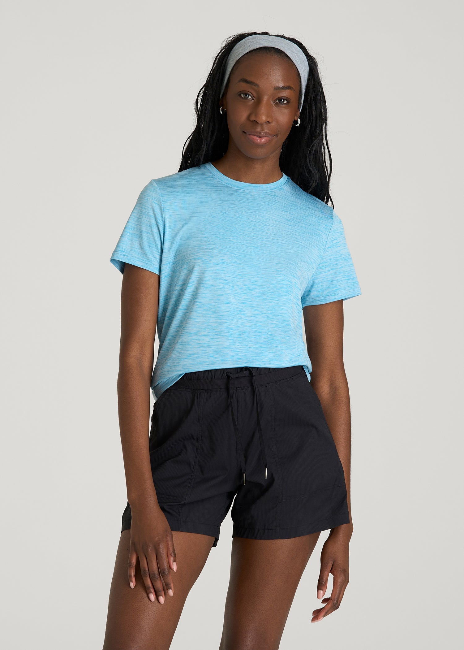 American Tall Women Short Sleeve Crewneck Tee for Tall Women in Spring Blue Mix