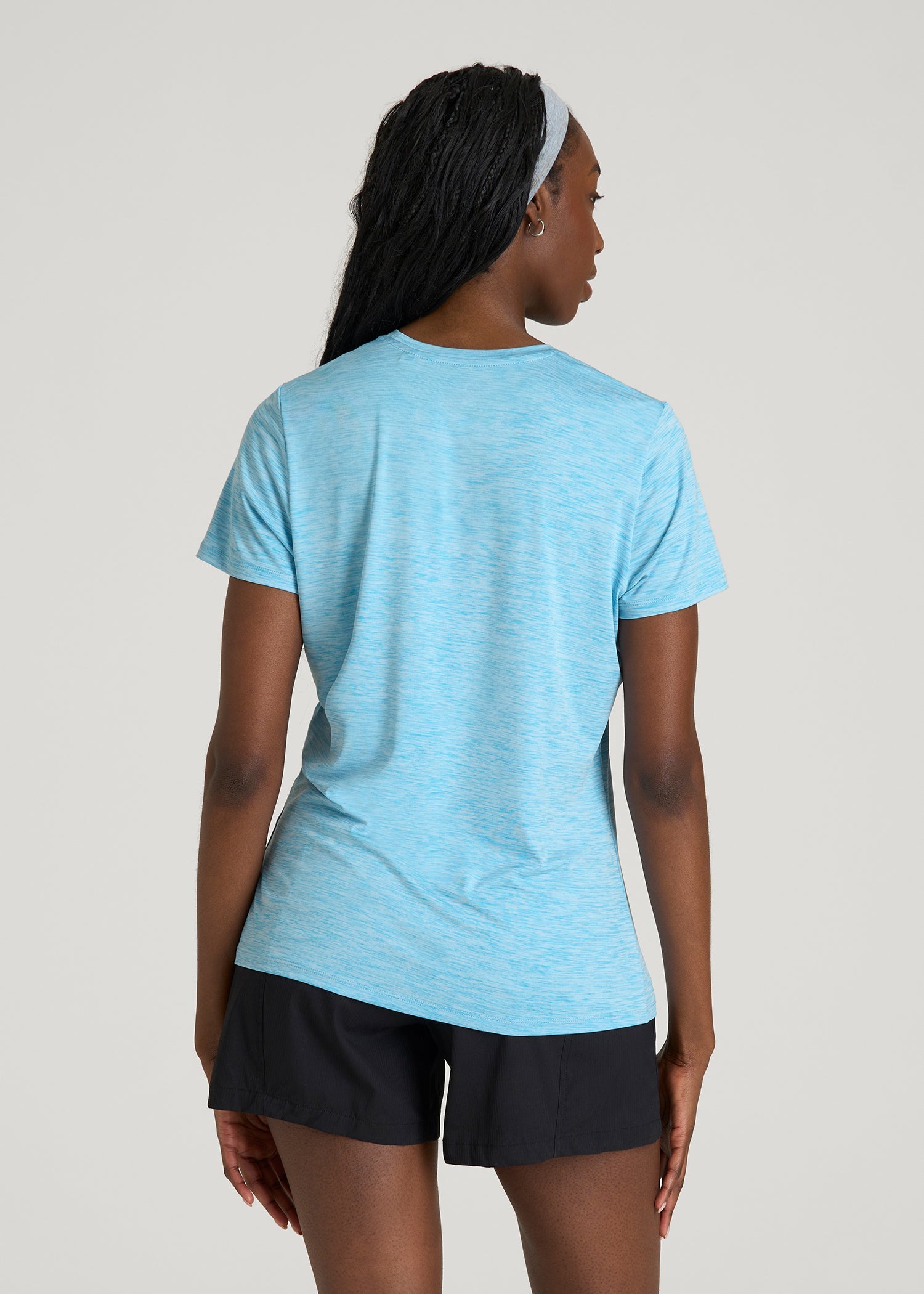 American Tall Women Short Sleeve Crewneck Tee for Tall Women in Spring Blue Mix