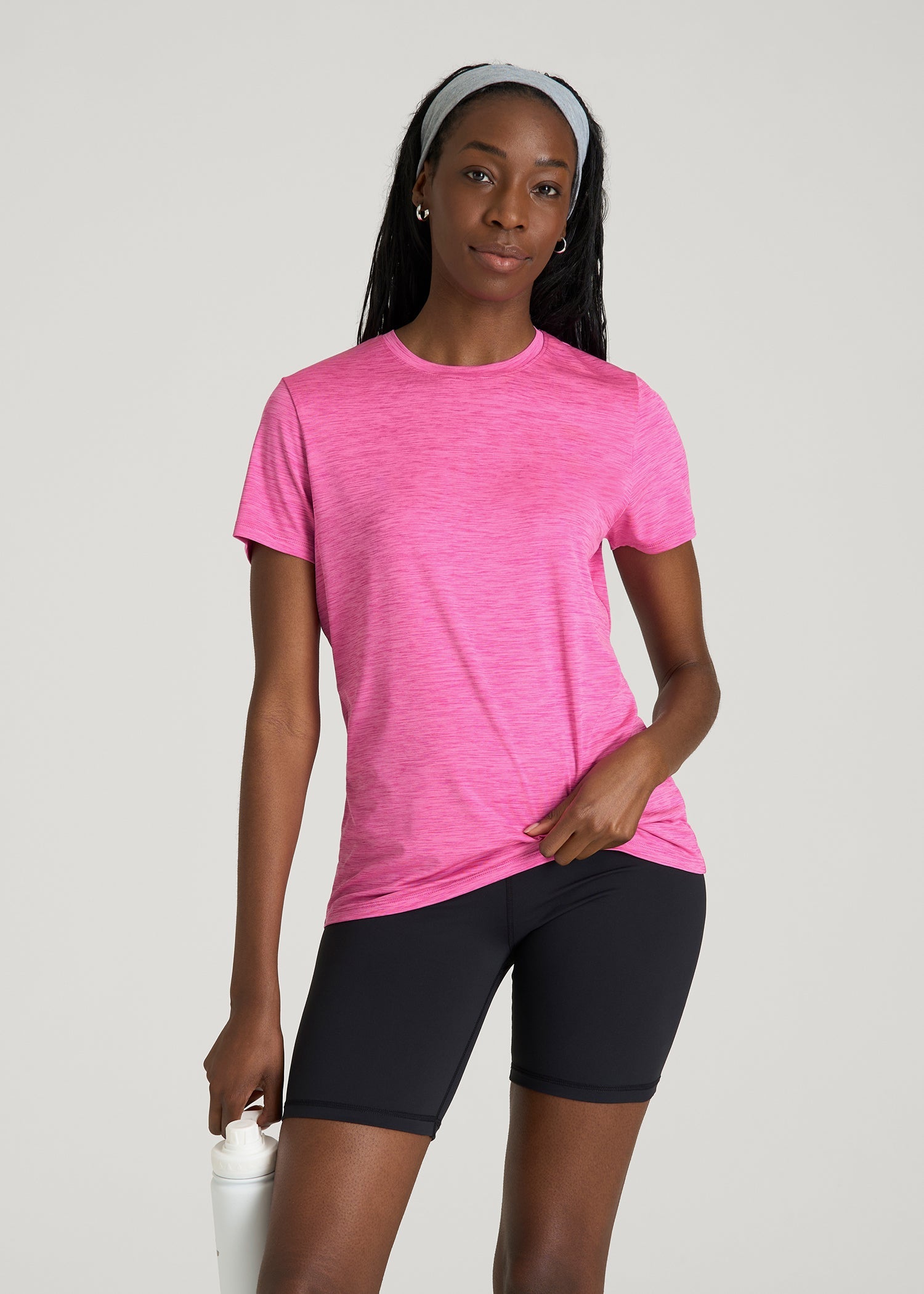 American Tall Women Short Sleeve Crewneck Tee for Tall Women in Magenta Mix