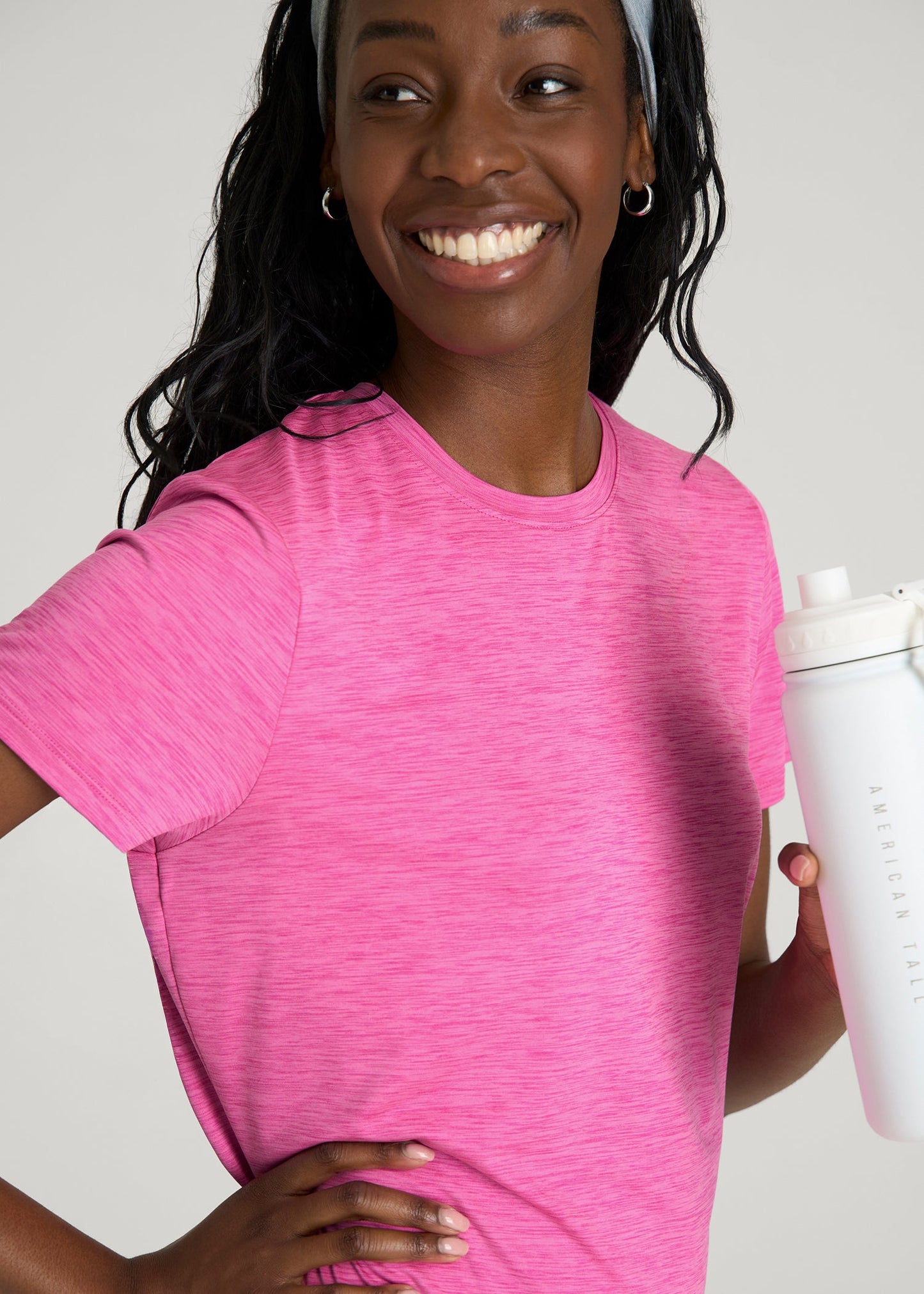 American Tall Women Short Sleeve Crewneck Tee for Tall Women in Magenta Mix