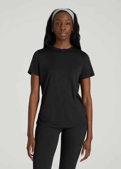 American Tall Women Short Sleeve Crewneck Tee for Tall Women in Black