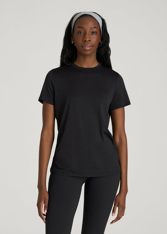 American Tall Women Short Sleeve Crewneck Tee for Tall Women in Black
