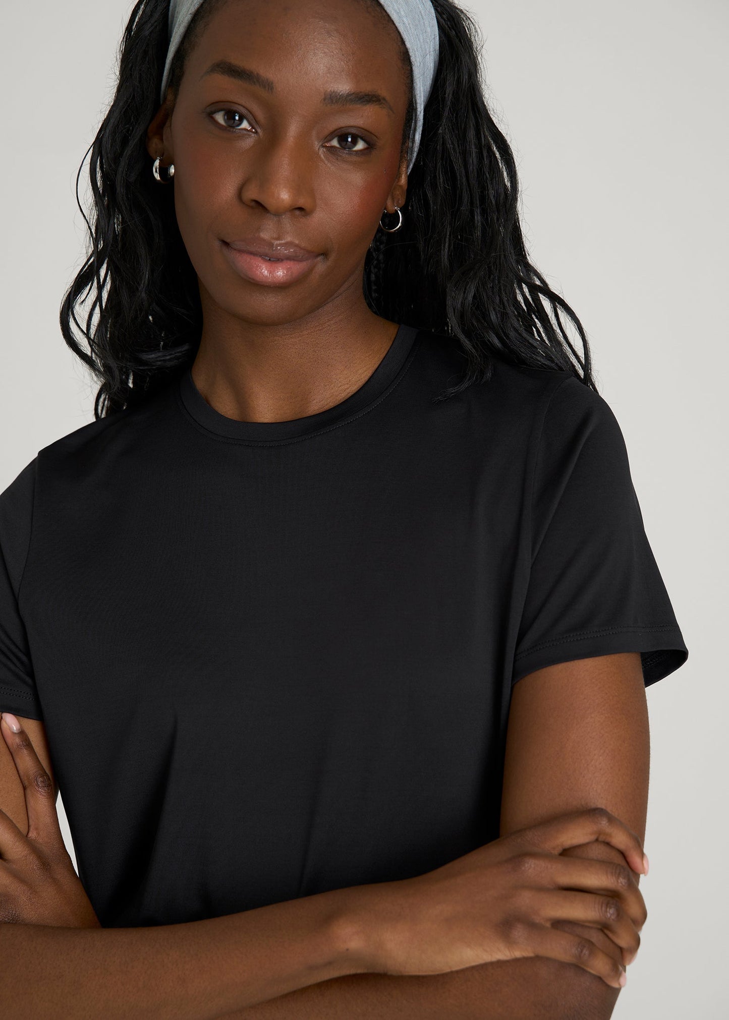 American Tall Women Short Sleeve Crewneck Tee for Tall Women in Black