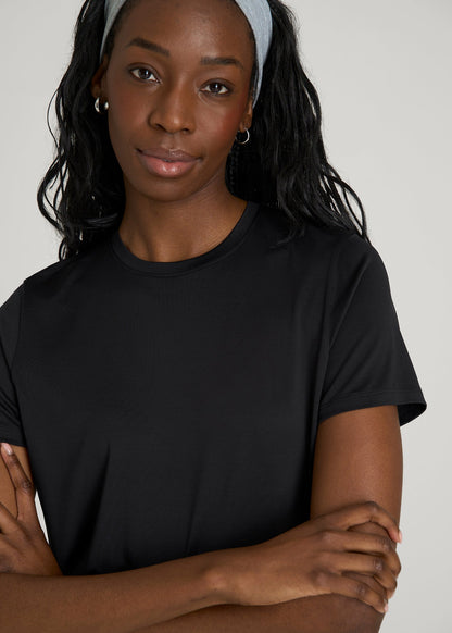 American Tall Women Short Sleeve Crewneck Tee for Tall Women in Black