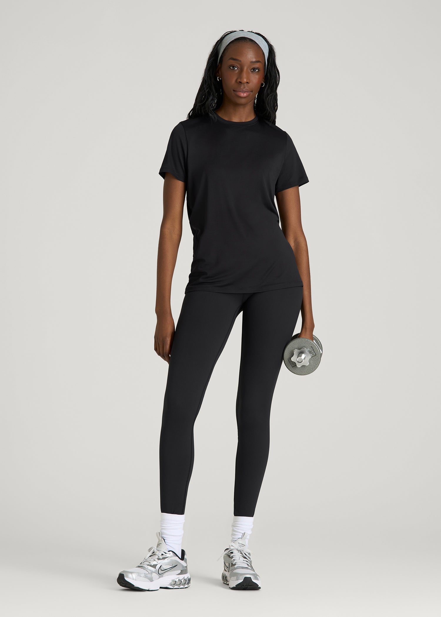 American Tall Women Short Sleeve Crewneck Tee for Tall Women in Black