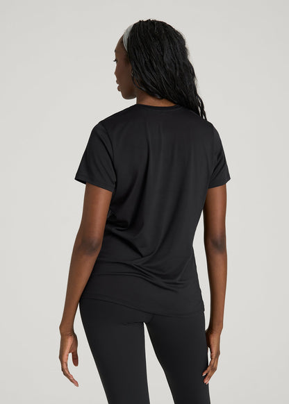 American Tall Women Short Sleeve Crewneck Tee for Tall Women in Black
