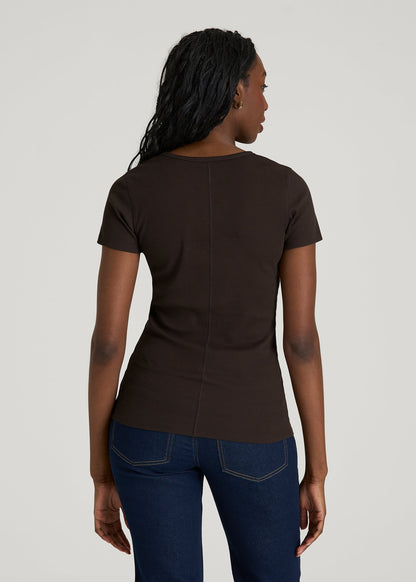 American Tall Women Short Sleeve Ribbed Crewneck T-Shirt for Tall Women in Espresso