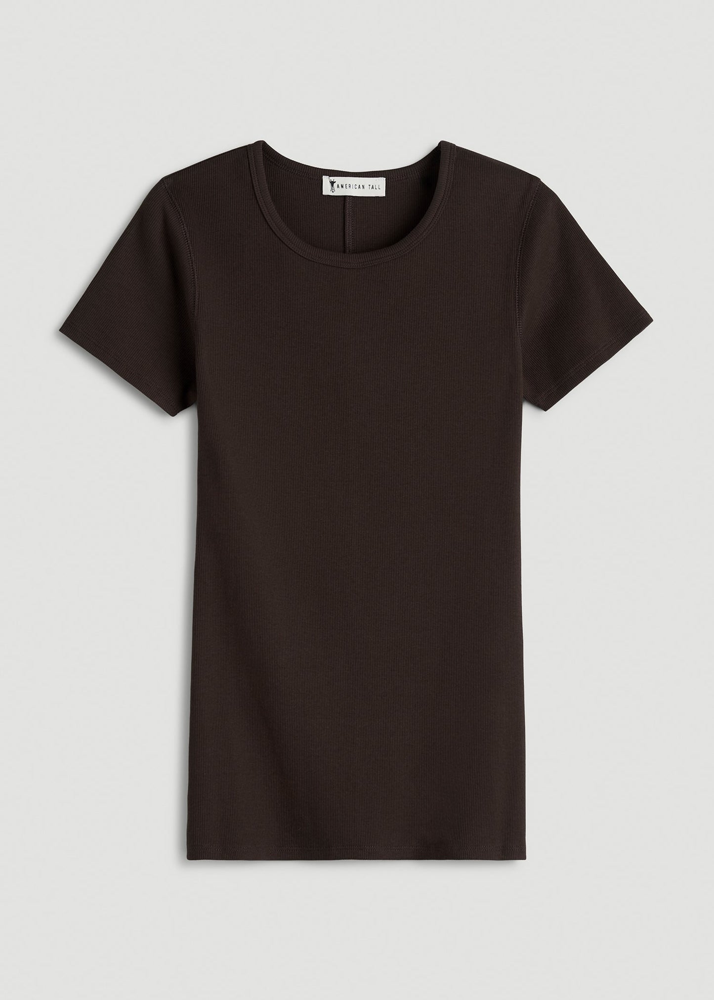 American Tall Women Short Sleeve Ribbed Crewneck T-Shirt for Tall Women in Espresso