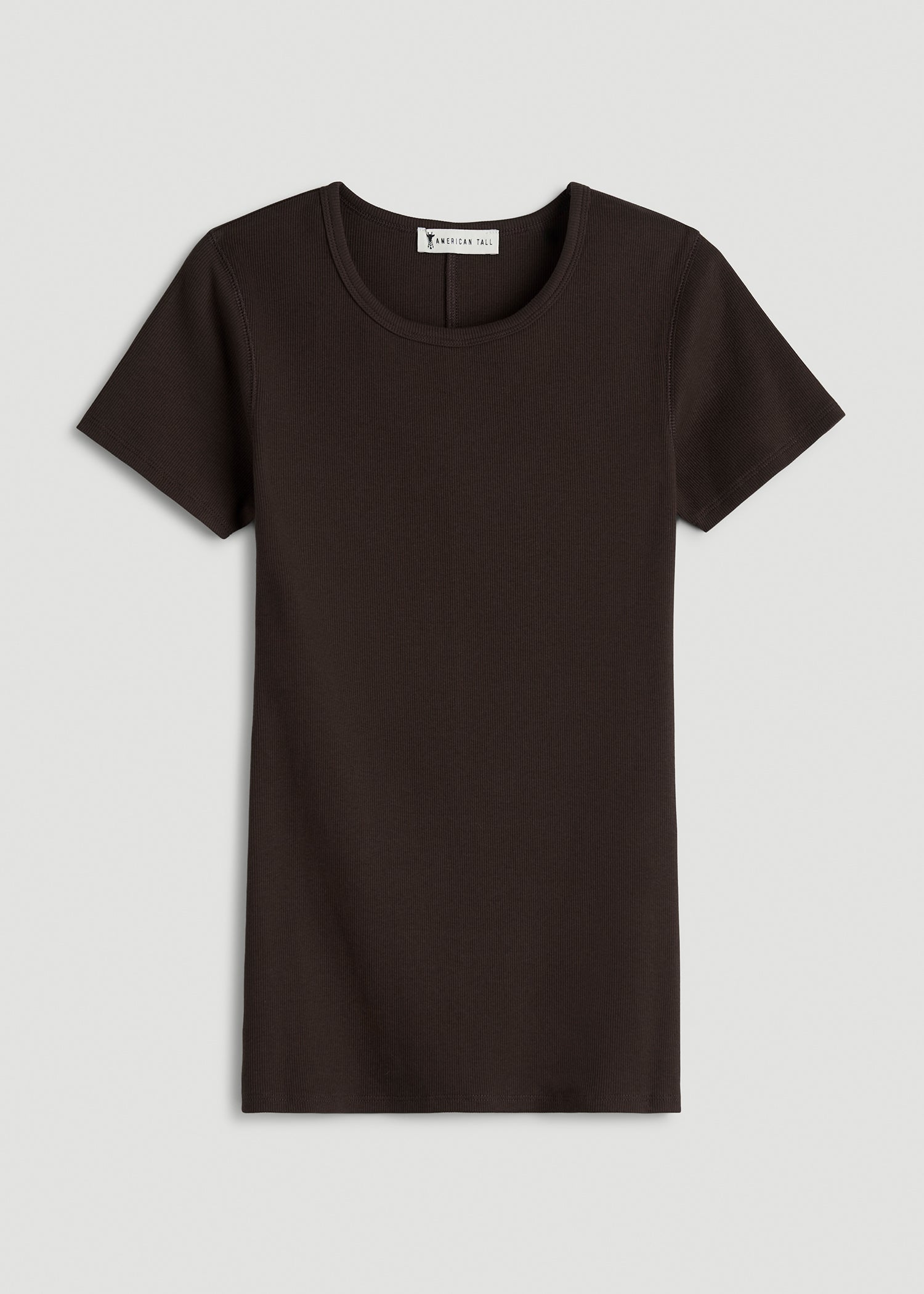American Tall Women Short Sleeve Ribbed Crewneck T-Shirt for Tall Women in Espresso